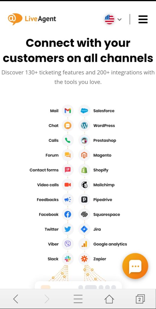 Pagina de pornire pentru mobil a LiveAgent