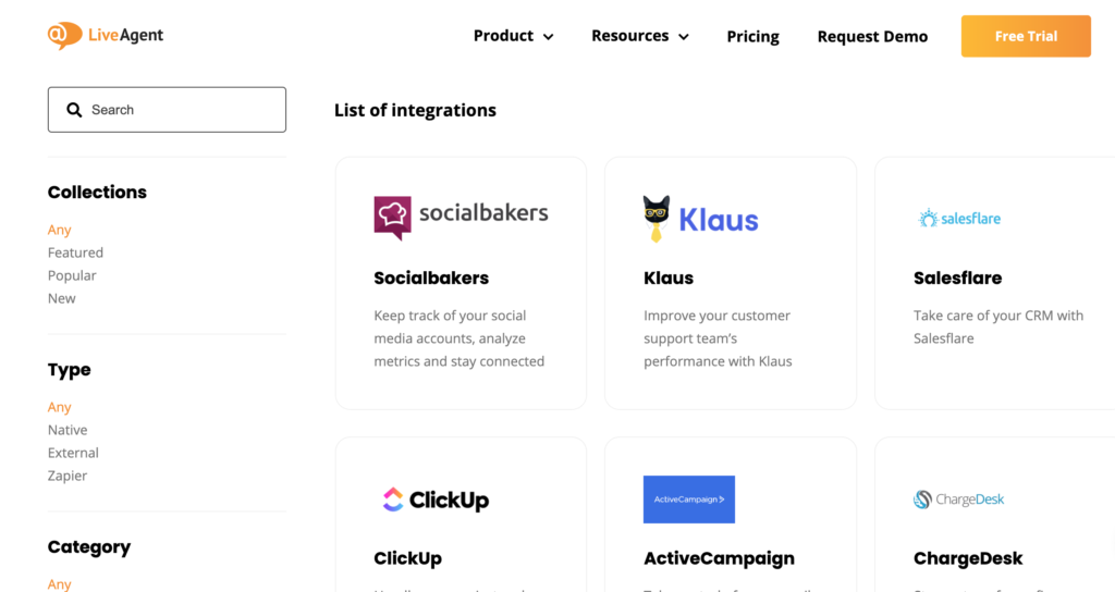 LiveAgent integrations