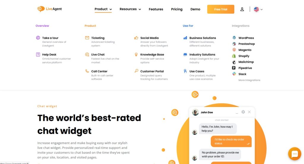 Fila produsului LiveAgent