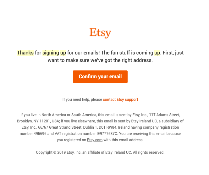 Confirmarea clientului pentru e-mail de achiziție Etsy