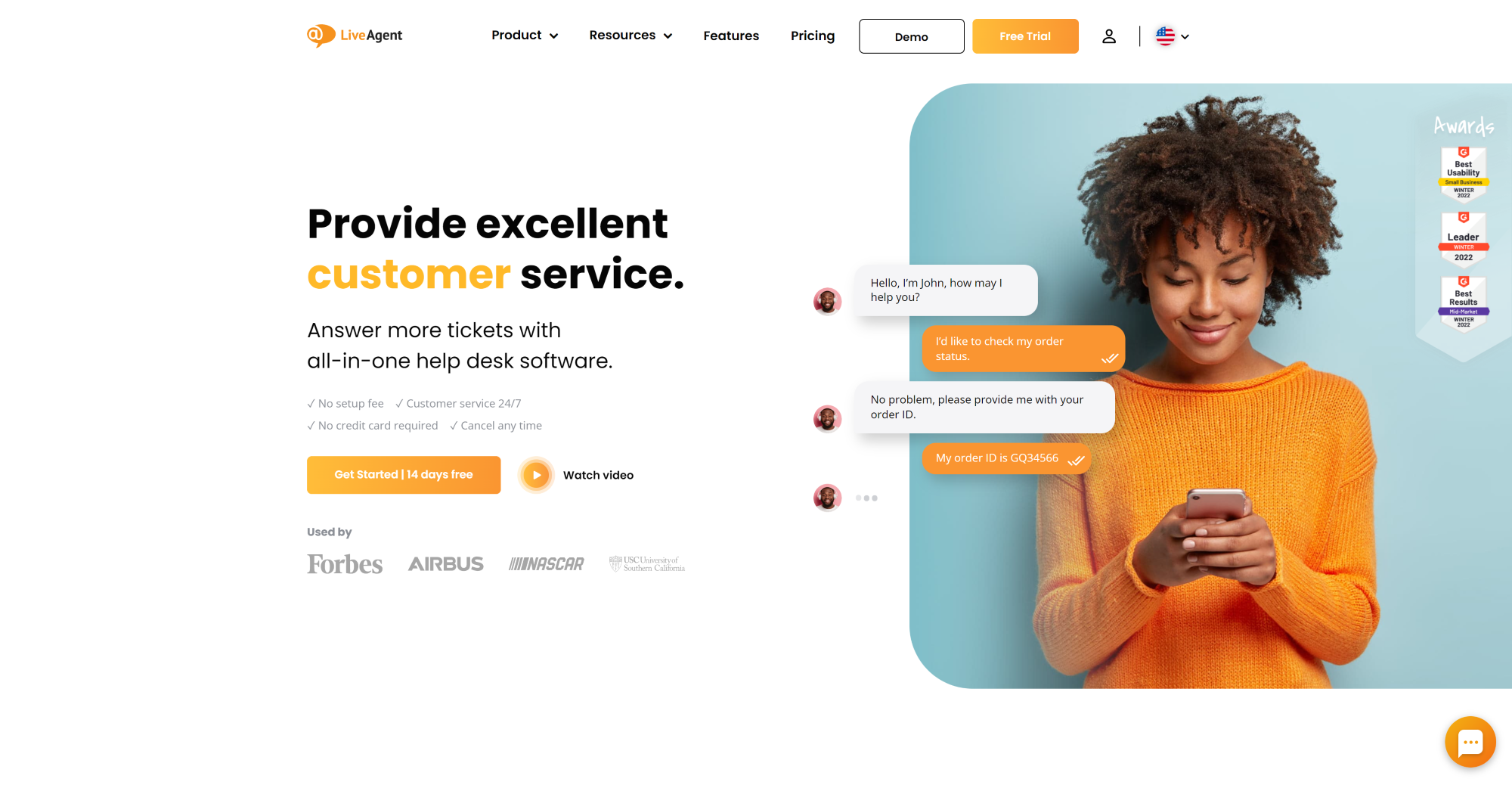 Pagina software-ului pentru call center LiveAgent