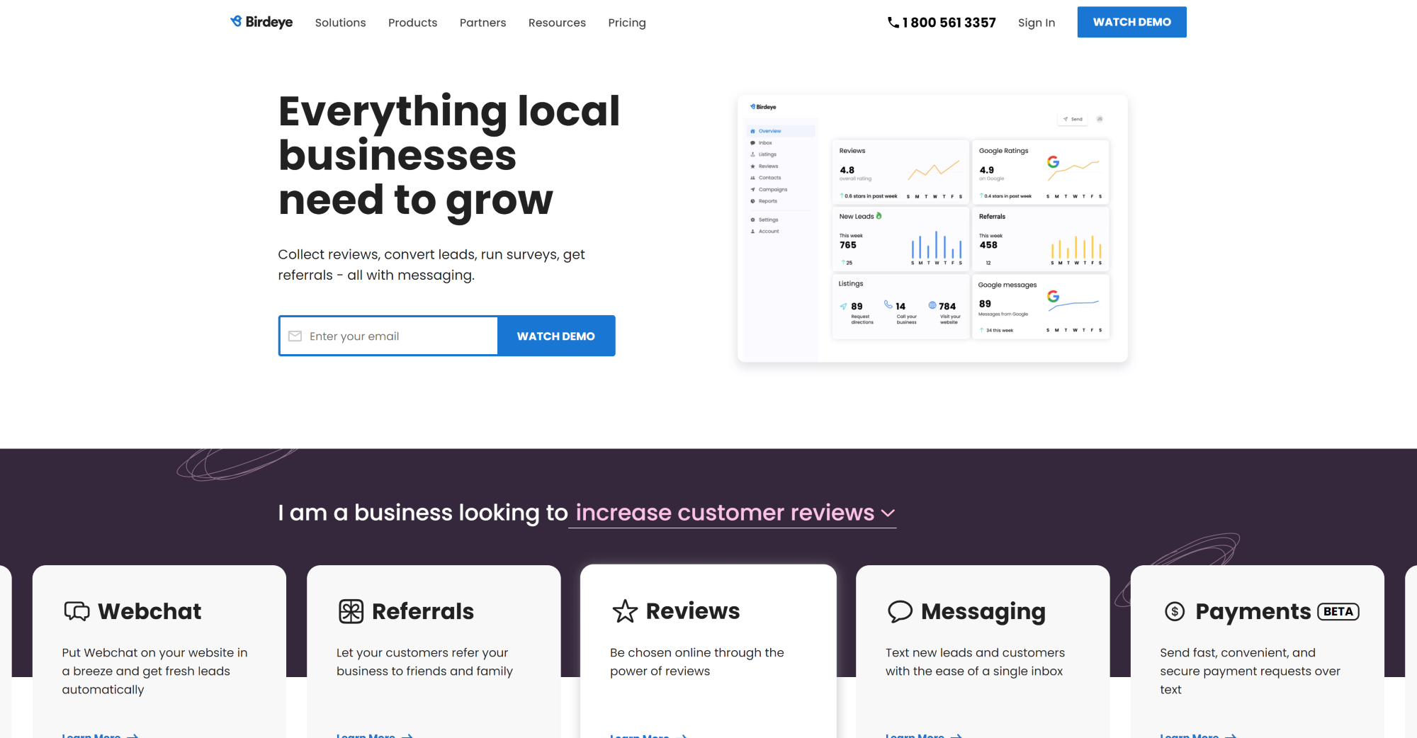 Pagina de pornire a software-ului Birdeye Live Chat