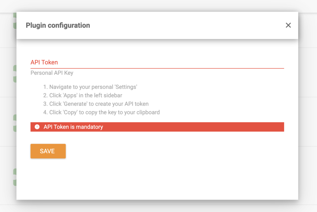 Configurarea plugin-ului ClickUp cu câmpul API Token