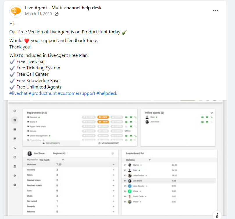 Exemplu de promovare LiveAgent