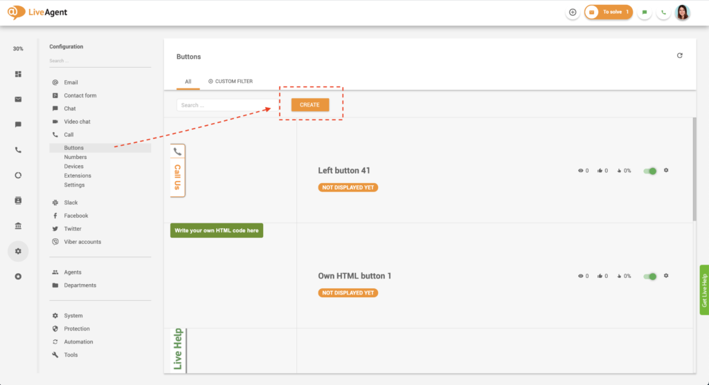 crearea unui buton de apel în LiveAgent