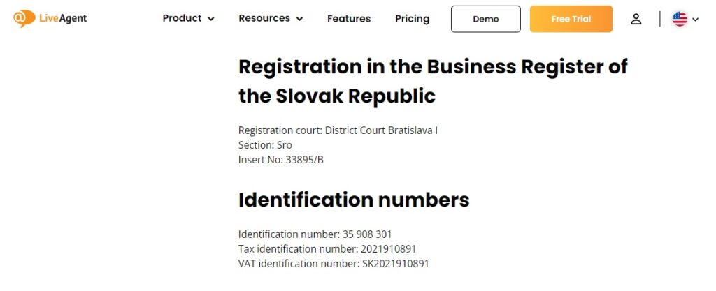 LiveAgent -  înregistrarea unei întreprinderi