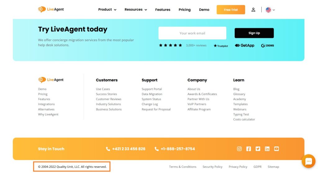 Drepturile de autor ale site-ului LiveAgent