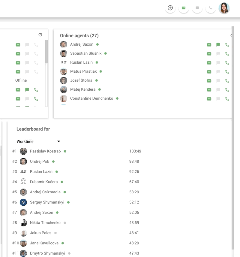Exemplificare funcției de conversații interne la locul de muncă în LiveAgent