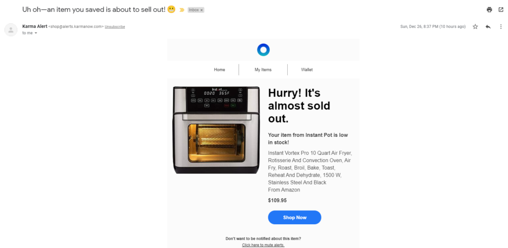 E-mail privind ultima șansă al Shoptagr