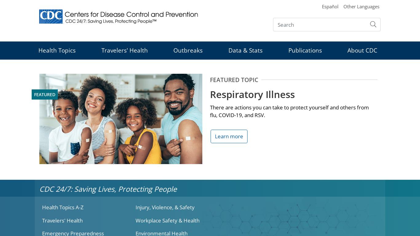 The Centers for Disease Control and Prevention (CDC) website provides information on policies, jobs, funding, and accessibility. It offers links to external websites, including language options like Spanish, French, and German. The website also has a disclaimer policy for leaving the CDC site and accessing non-federal websites.