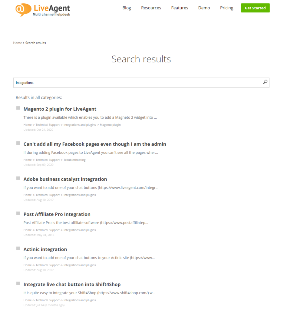 Portalul de asistență LiveAgent - integrări