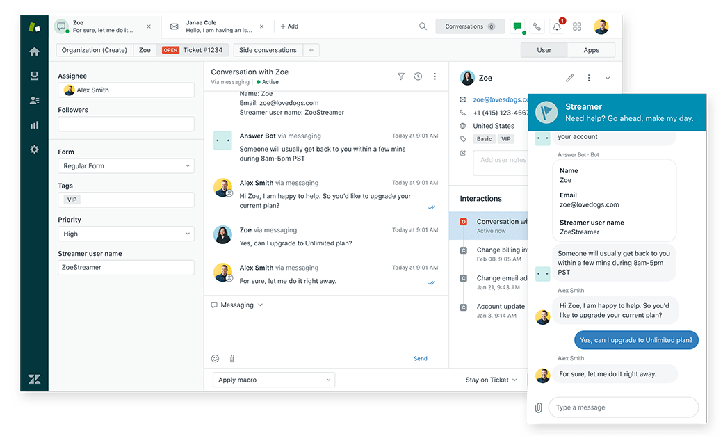 Asistență pentru clienți Zendesk și conversații
