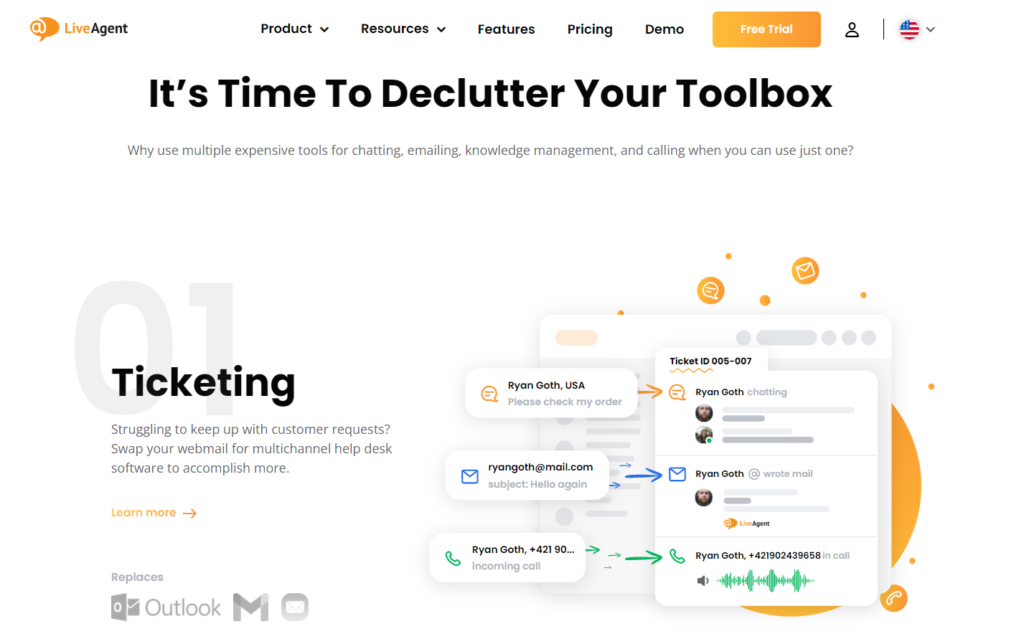 Pagina de tur LiveAgent - ticketing