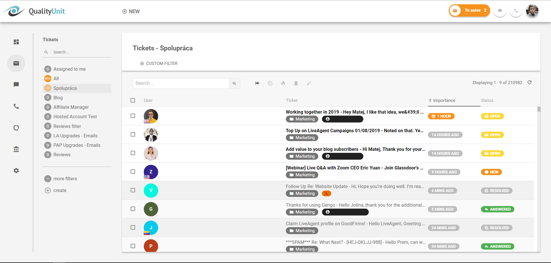 Sistem help desk gratuit - LiveAgent - Toate tichetele