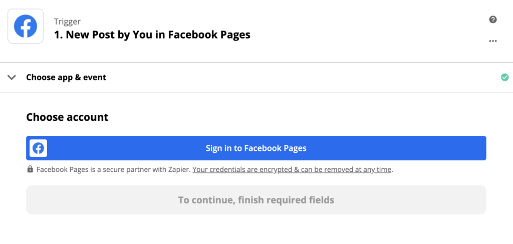 Exemplu de configurare a declanșatorului Facebook