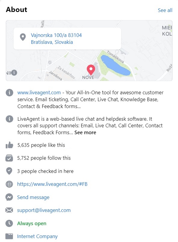 Biografia LiveAgent de pe Facebook