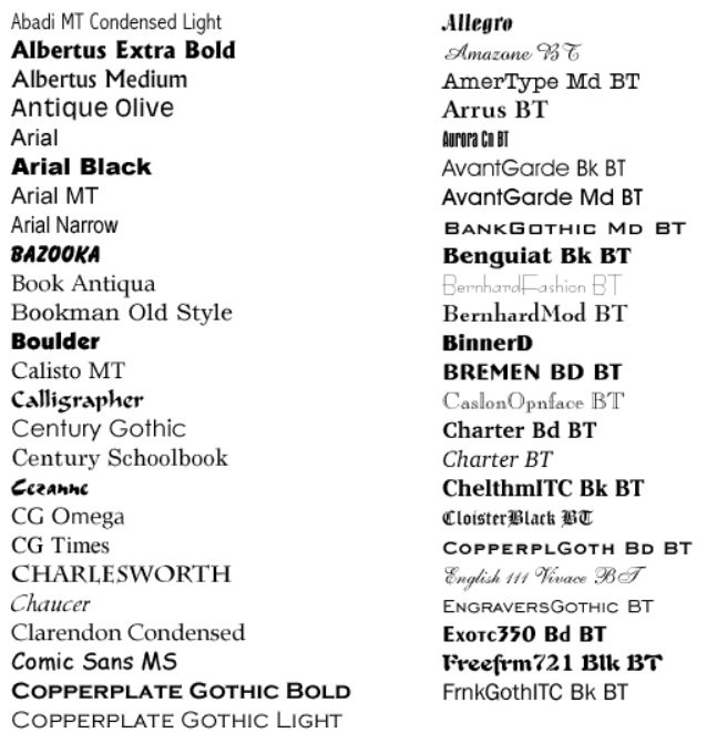  Exemple de fonturi în MS Word