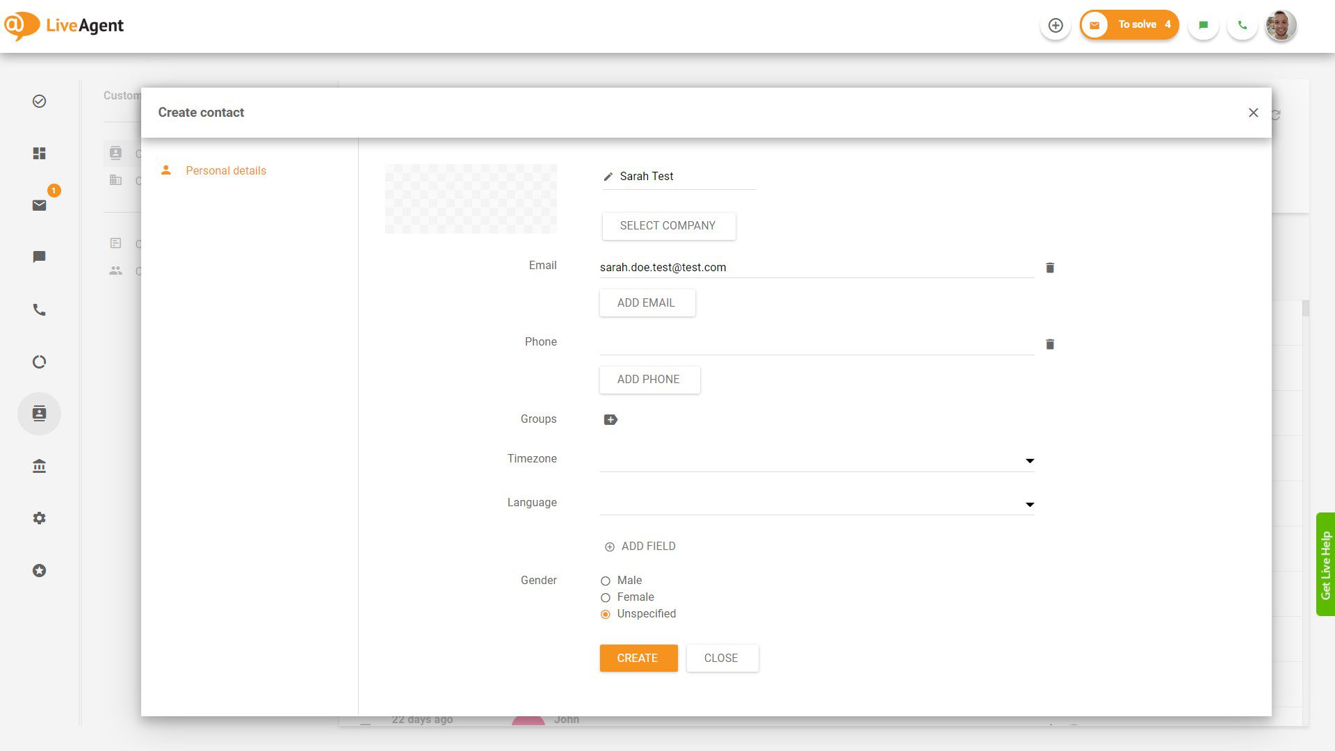 Sistem help desk gratuit - LiveAgent - crearea unui contact