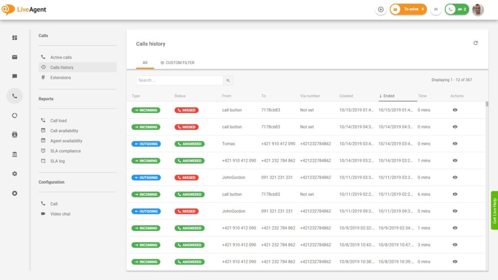 Prezentare generală a centrelor de apeluri - Liveagent