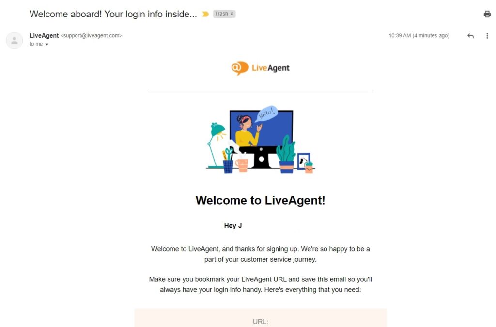 E-mail de bun venit la LiveAgent