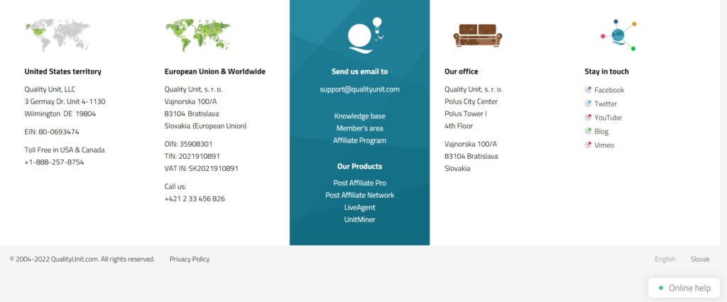 Pagina de contact a
Quality Unit