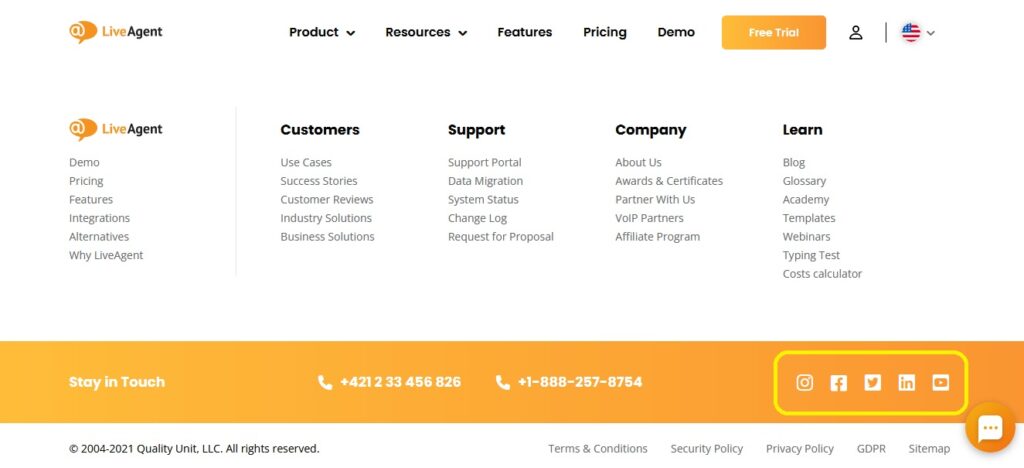 Exemplu de pictograme sociale - LiveAgent