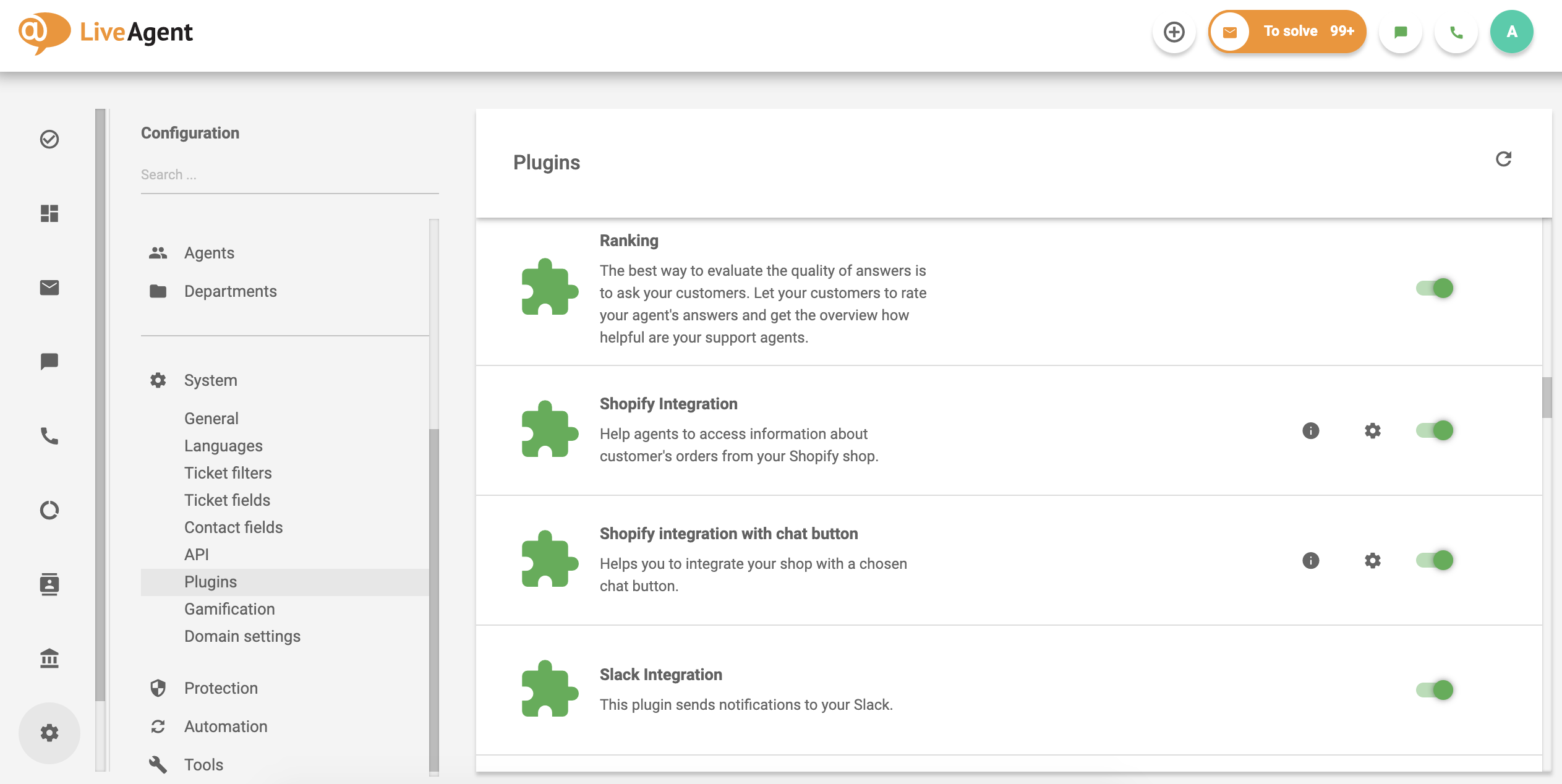 Listă cu extensii din programul informatic de servicii pentru clienți LiveAgent