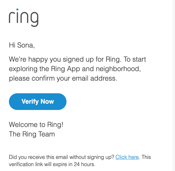 e-mail de verificare de la Ring