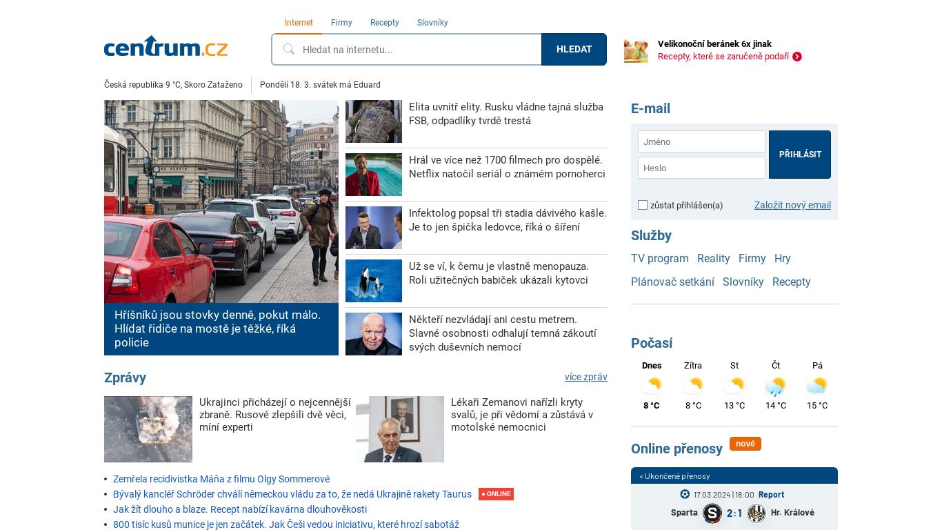 Centrum.cz je český internetový portál nabízející e-mail, aktuální zpravodajství, počasí a další zajímavé služby.