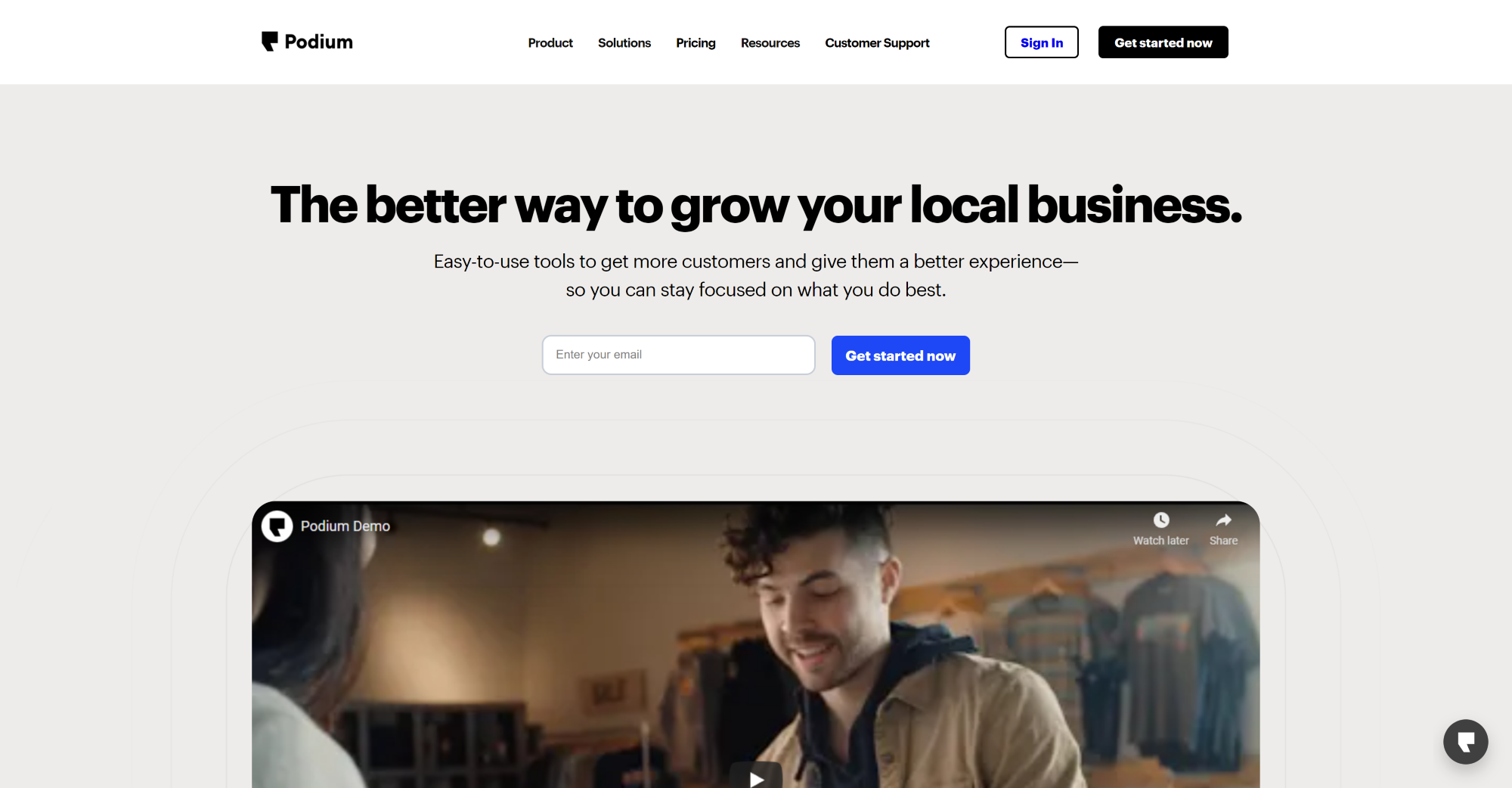 Pagina de pornire a software-ului Podium Live Chat