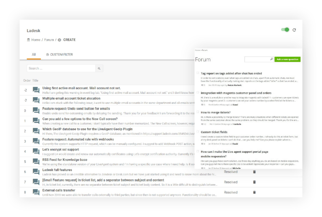 funcționalitate-forum-portal-clienți-LiveAgent
