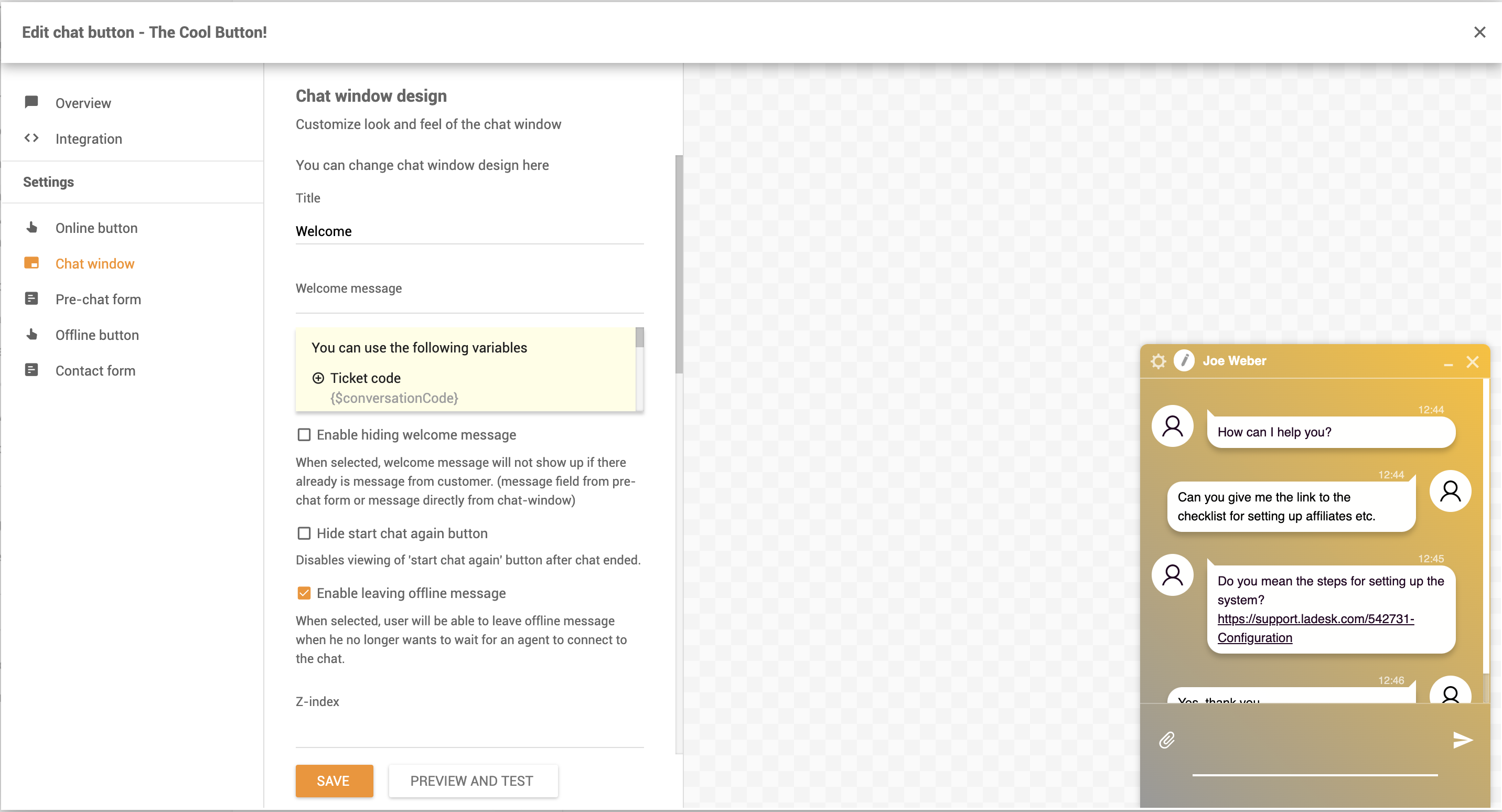 personalizarea ferestrei de chat - LiveAgent
