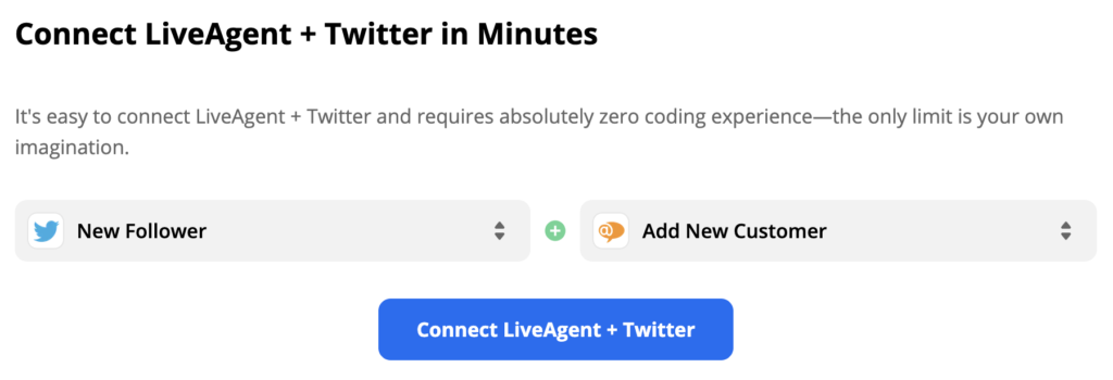Declanșator Twitter selectat și acțiune LiveAgent pe Zapier