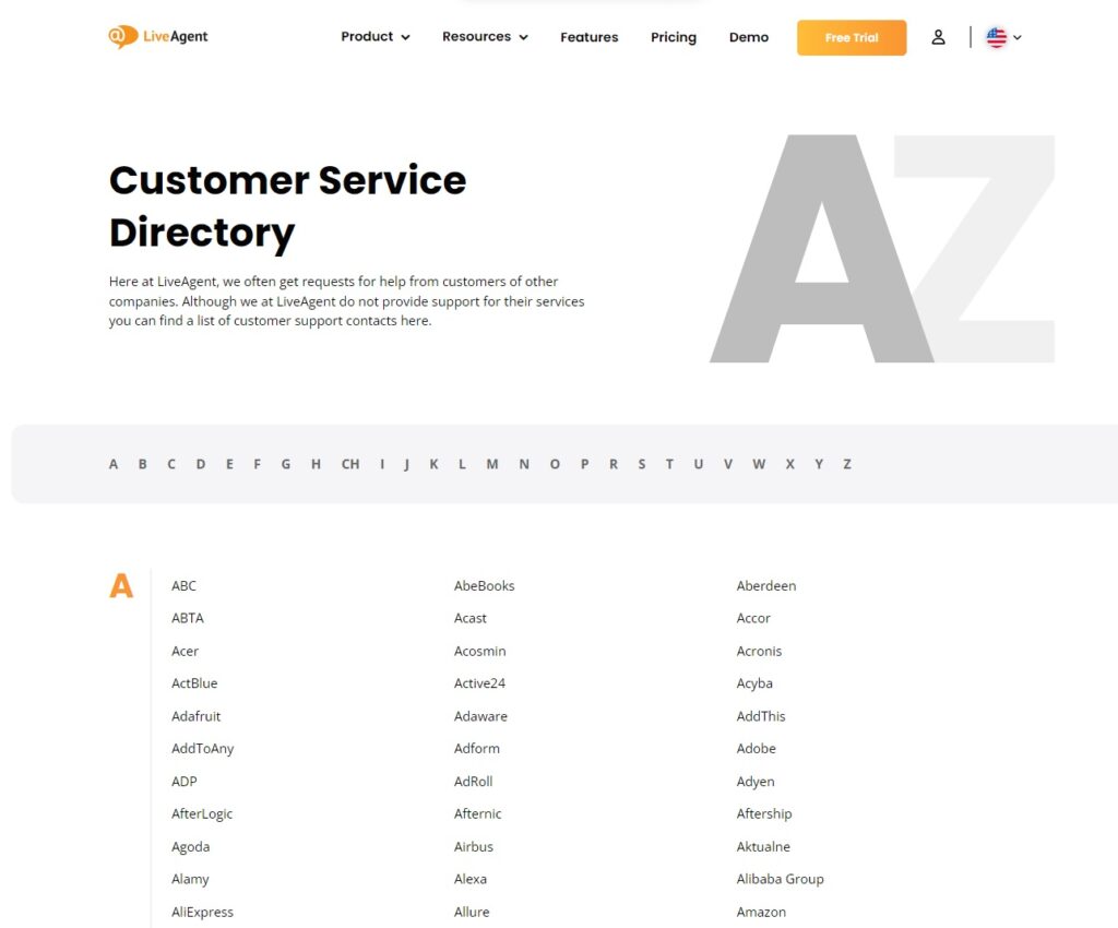 Pagina directorului LiveAgent