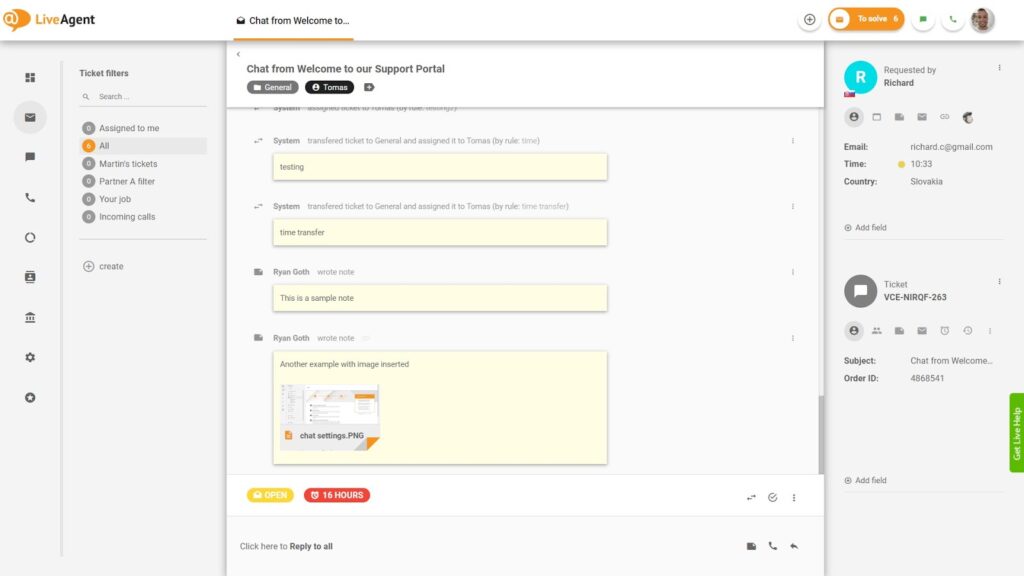 Notițe private în LiveAgent