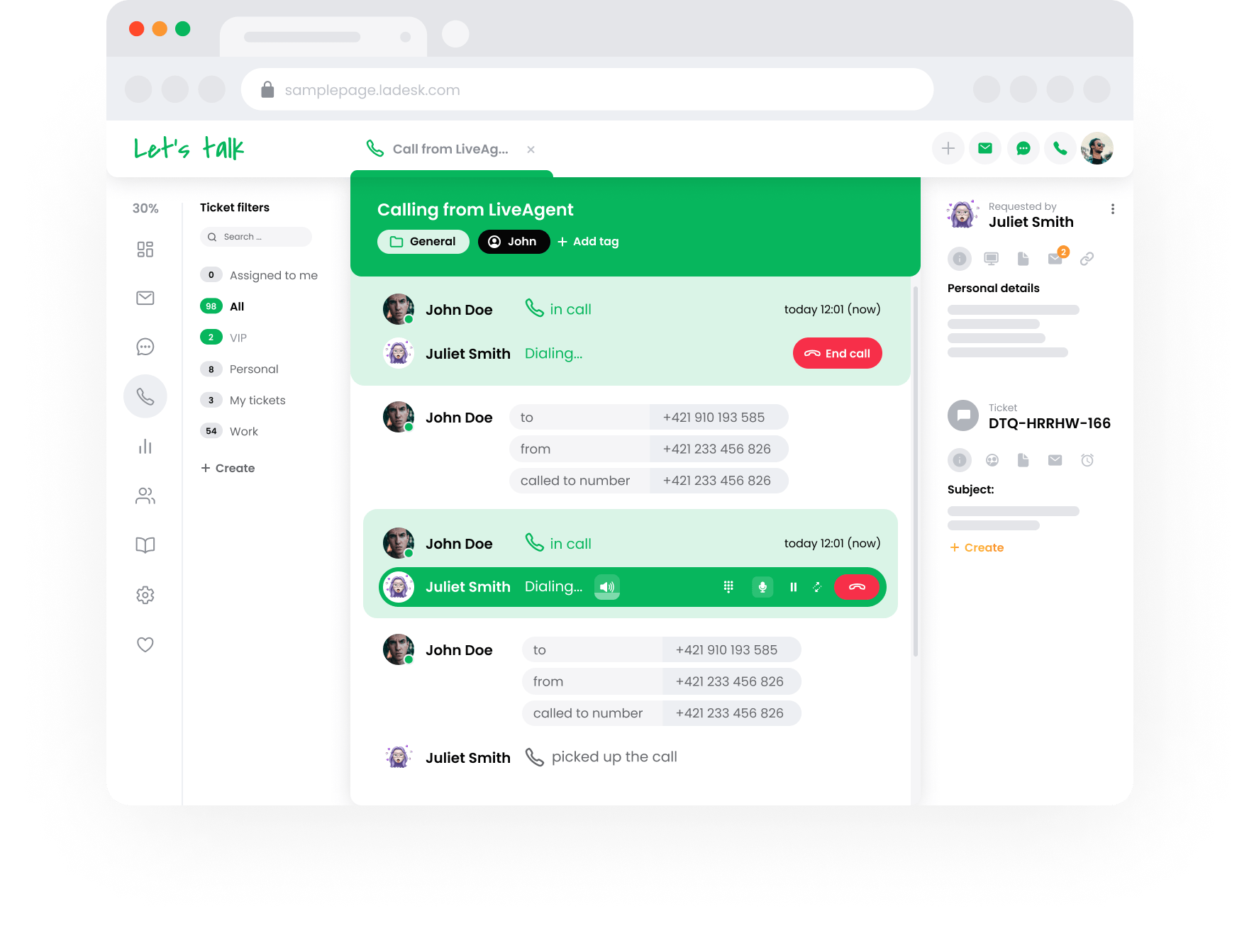 LiveAgent call center support - mockup